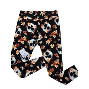Tc2 LuLaRoe Leggings Halloween Skulls Flowers Black Orange Fits 18/24 Rare